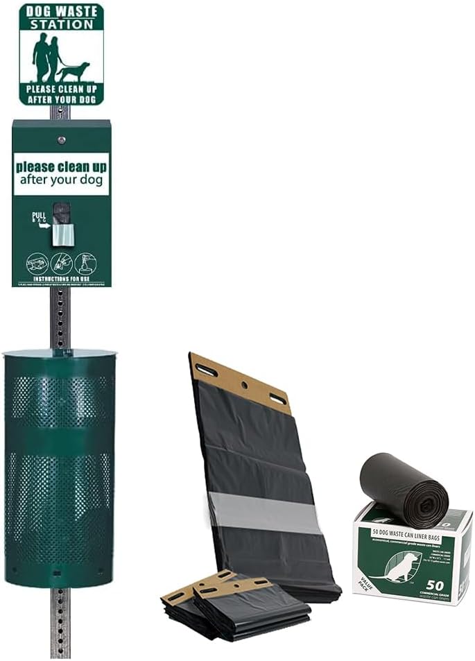ZERO WASTE USA - Rust Proof Aluminum Dog Waste Station ONEpul® Header Bags - 400 bags and 25 liners included - Over 500k Sold in USA (Matte Green)