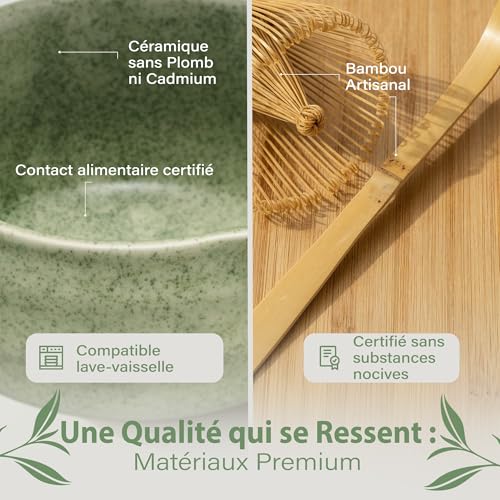 comforder Kit Matcha Complet Vert – Bol en Céramique avec Fouet Bambou – vue 4
