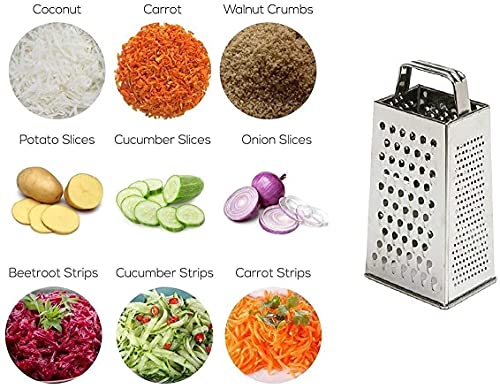 Image of SHOPEE Branded Steel 5 in 1 Grater and Slicer with 4 Sides for Cheese, Vegetables, Ginger, Garlic (Silver)