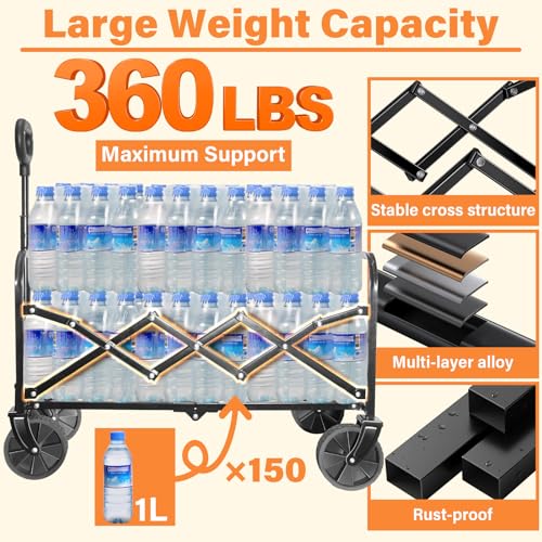 Wagons Carts Foldable,360lbs Collapsible Wagon with Wheels, Lightweight Foldable Wagon Cart with Drink Holders for Camping,Travel,Picnic,Shopping,Sports,Storage,Fashion Black by TATAANTY - Image 7