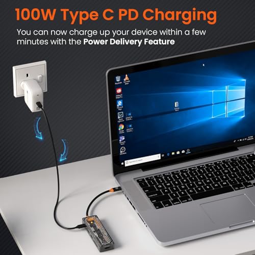 Image of Portronics MPort View Two 6-in-1 USB Type-C Hub Dock,100 W Type-C PD&Data, USB 3.0 SuperSpeed, USB 2.0,SD and Micro SD, 4K HDMI,Transparent Case for Laptop, PC & More(Black)