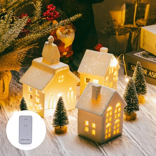 Mwfus 7 Pcs Christmas Miniature Porcelain Village...
