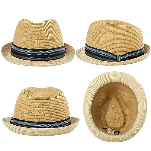 Image of Comhats Oversize XL XXL Mens Summer Straw Fedoras Sun Hats Panama Derby Packable 57-64cm 22.4 inch-25.2 inch 7 1 /8-8