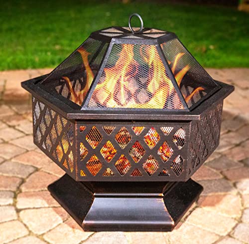 Hex Shaped Wood Burning Outdoor Fire Pit With Lattice Design From Endless Summer, Oil Rubbed Bronze #TOP2