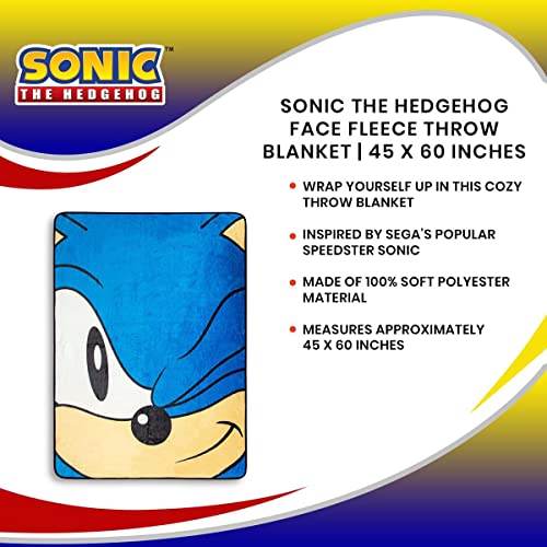 Just Funky Sonic The Hedgehog Face Plush Throw Blanket | Fleece Blanket Cover, Cozy Sherpa Wrap For Sofa And Bed, Home Decor Room Essentials | Sega Video Game Gifts And Collectibles | 45 X 60 Inches #TOP6