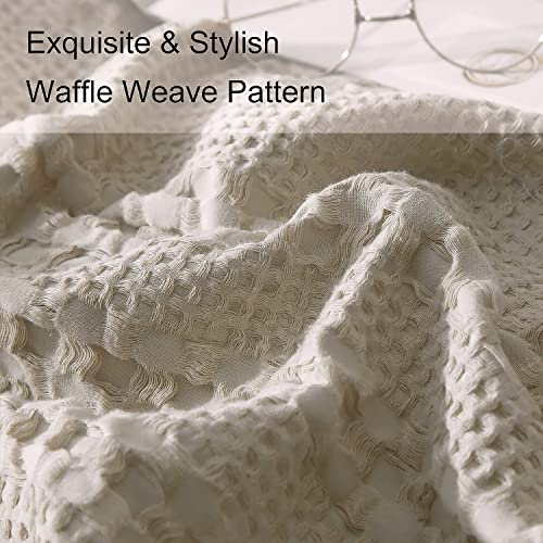 Ivellow Waffle Weave Duvet Cover Set 100% Cotton Duvet Cover King Textured Khaki Duvet Cover Cozy Soft Breathable King Duvet Cover Skin-Friendly Luxury Comforter Cover Bedding Set All Season 104"X90" #TOP3