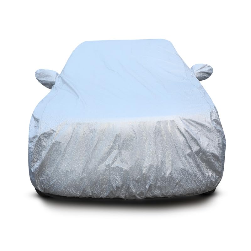 Image of Silver Check Waterproof Car Body Cover Heat and Dust Resistant Heavy Buckle Mirror Pockets Car Accessories Essentials for (Silver Check, for Volkswagon Vento)