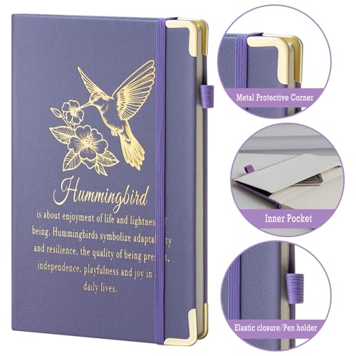 Cuaderno de piel de colibrí de 200 páginas A5 para mujer con líneas 3