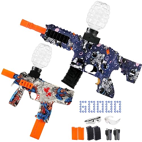 HYNXM 2 Pieces Gel Ball Blaster Toys - Eco-Friendly Orby Gun with 4 Rechargeable Battery, 3 Round Hopper, 2 Goggles, 60000+Eco-Friendly Toy Ball, Sports Toys Ages 14 & Up (astronaut + dinosaur)
