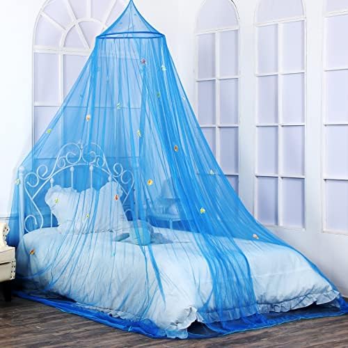 South to East Bed Canopy for Children with Glowing Marine Life, Blue Bed Curtains for Baby Crib, Kids Bed & Toddler Bed, Twin, Full & Queen Bed, Mosquito Net Canopy for Boys Bedroom