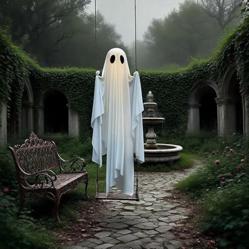 2026 NEW Hanging Swinging Ghost 5Ft Hanging Swing Ghost Halloween Decor with String Lights Swinging Ghosts in A Tree with Remote Control Windproof Waterproof Uv- Outdoor Decorations
