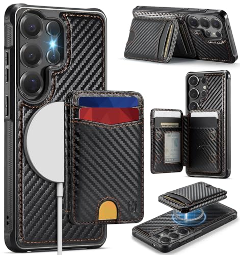 Usroom for Samsung Galaxy S25 Ultra Case Wallet Compatible with Magsafe RFID Blocking Magnetic Card Holder 2 in 1 Detachable Kickstand Shockproof Phone Case for Galaxy S25 Ultra 6.9 Carbon Black