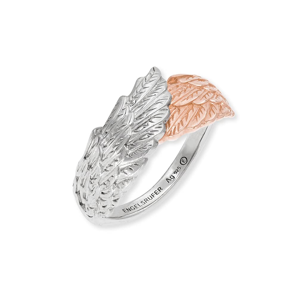 EngelsruferWomen's Ring Wing Symbol Sterling Silver Bicolour in Silver and Rose Gold - Adjustable Size - Nickel-Free, Silver, No Gemstone