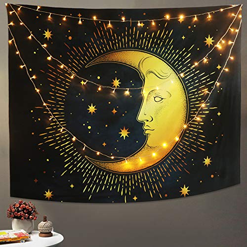 Tapisserie Soleil et Lune Tai Chi Tenture Murale Nuage de bon augure Yin Yang Tapisserie Mandala Populaire Psychédélique Mur Art Tapisserie pour Chambre Salon Dortoir Art Décor À La Maison (200x150cm) Cover