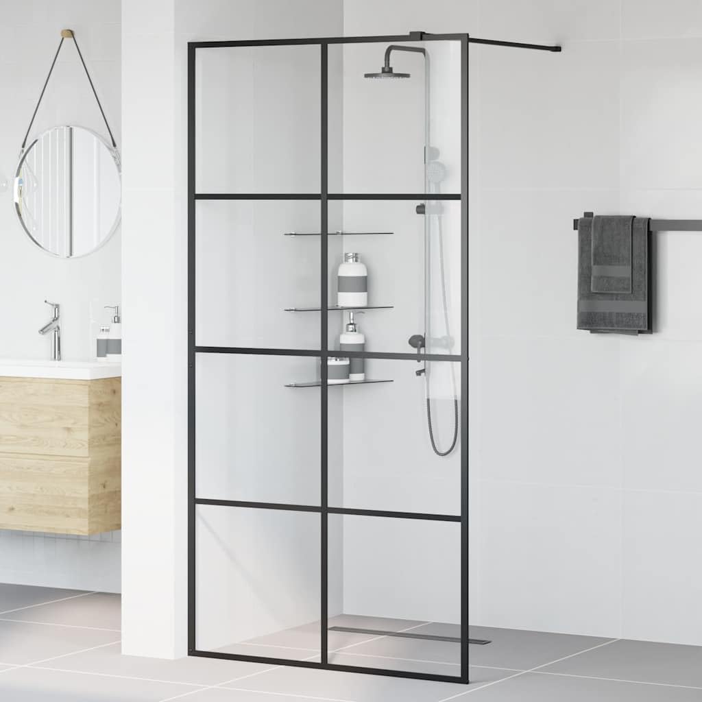Parete doccia per doccia a pavimento con vetro ESG trasparente, 100 x 195 cm, telaio in alluminio, profilo regolabile e vetro di sicurezza da 5 mm, parete laterale paraspruzzi per bagno e