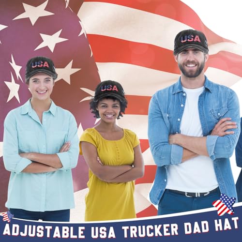 Image of Hercicy 4 Pieces American Flag Hat USA Hat for Men Patriotic Hats Baseball Cap Unisex Vintage Embroidery Cotton Cap Adjustable for Men Women Black