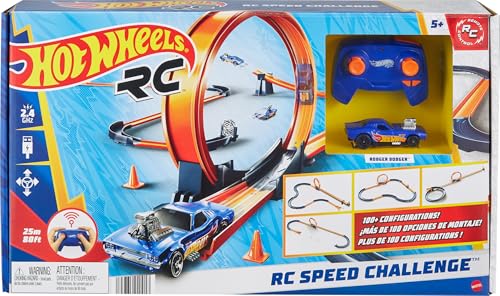 Hot Wheels Toy Car RC Set with 1:64 Scale Remote-Control Vehicle & 30+ Pieces of Race Track to...