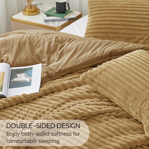 BEDELITE Fleece King Comforter Set -Super Soft & Warm Fluffy Brown Bedding, Luxury Fuzzy Heavy Bed Set for Winter with 2 Pillow Cases