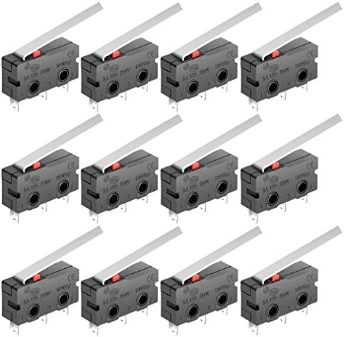 Micro Limit Switch, 2.2 inch Micro Switch with Lever SPDT 1NO 1NC, 3 Pin Push Button Momentary Limit Switch AC 5A 125V 250V (12 pcs)