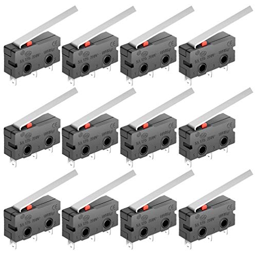 Micro Limit Switch, 2.2 inch Micro Switch with Lever SPDT 1NO 1NC, 3 Pin Push Button Momentary Limit Switch AC 5A 125V 250V (12 pcs)