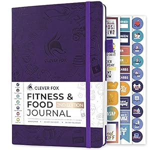 Clever Fox Fitness & Food Journal – Nutrition & Workout Planner for Women & Men – Diet & Gym Exercise Log Book with Calendars, Diet & Training Trackers – Undated, A5 Size, Hardcover (Purple)
