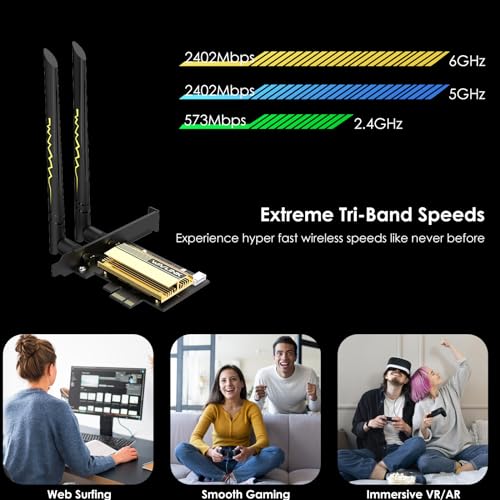 WAVLINK AX5400M WiFi Card, WiFi 6E PCIe Network Card Tri-Band AX210 Wireless Adapter with Bluetooth 5.3, MU-MIMO, WPA3, OFDMA, Low-Profile Bracket, Heat Sink for Windows 10/11 PC - Image 4