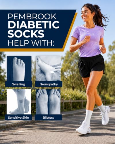 Image of Pembrook Bamboo Viscose Diabetic Socks for Women & Men - 6 Pairs Ankle Socks for Swollen Feet | Neuropathy Socks