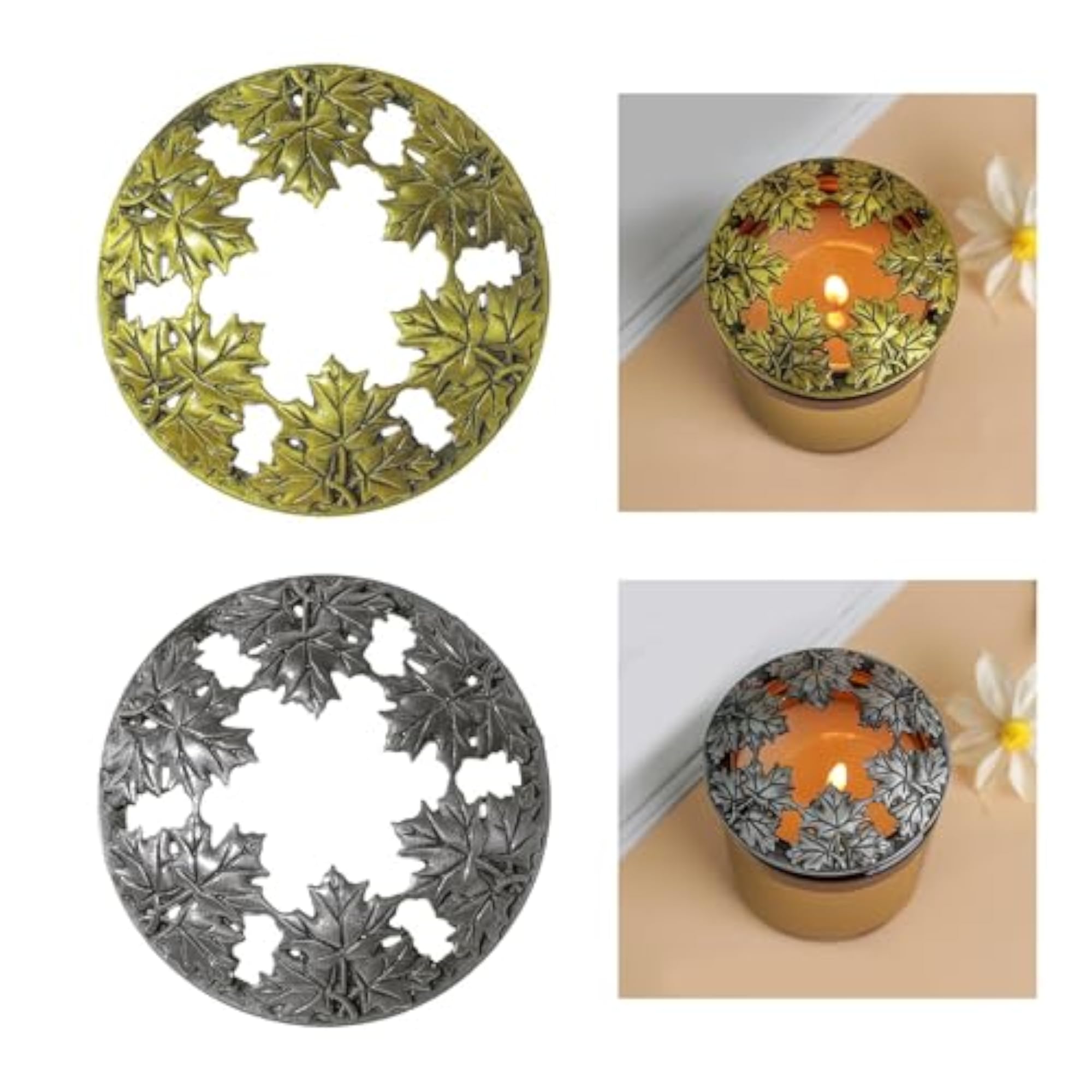 3x Candle Topper Maple Leaf Decor, Bronze