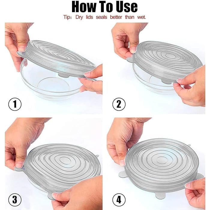 Brazilian (Free Size) Microwave Safe Silicone Stretch Lids Reusable Flexible Covers for Round, Square Bowls, Dishes, Plates, Jars and Mugs Food and Bowl Cover (Pack of 6) (White) 1