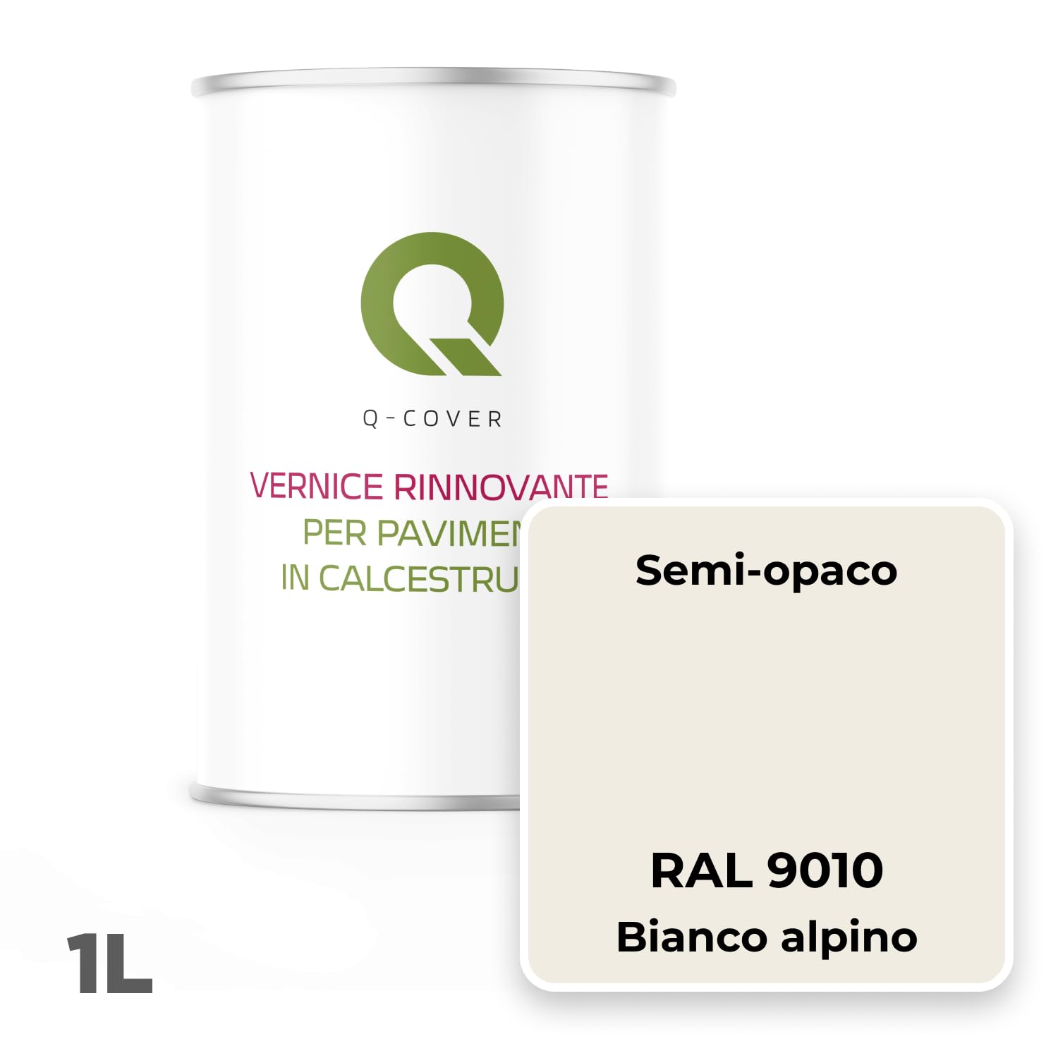 Vernice di rinnovo per pavimenti 1 L Semi-Opaca - Reinweiß RAL 9010 - Vernice per interni per calcestruzzo, garage, cantina, resistente all'abrasione, a base d'acqua