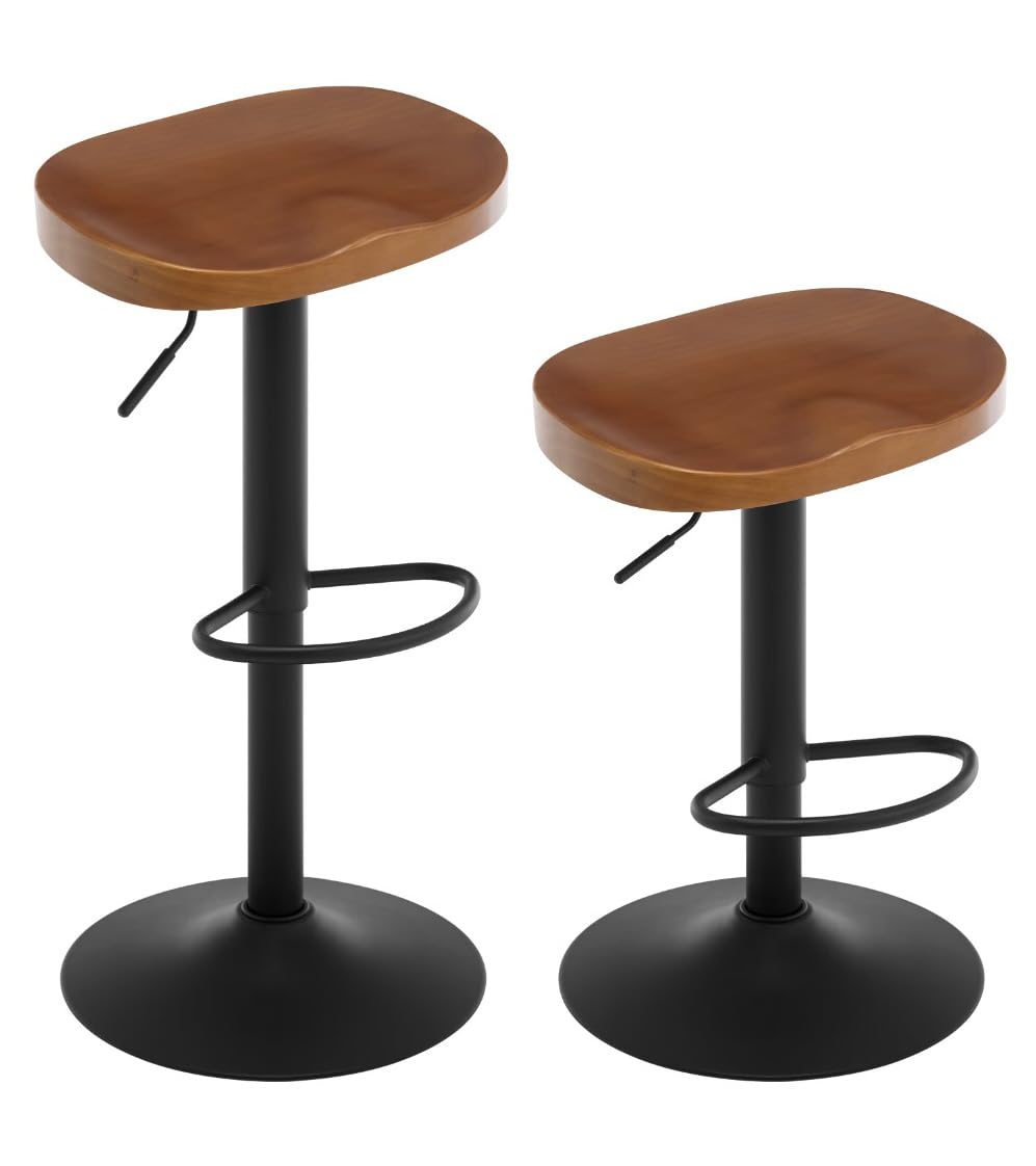 WOLTU Barhocker 2er Set, Hocker höhenverstellbar drehbar, mit Sattelsitz Fußstütze, Drehhocker aus Massivholz Metall, Küchenhocker Schminkhocker Arbeitshocker, Braun, BH413br-2