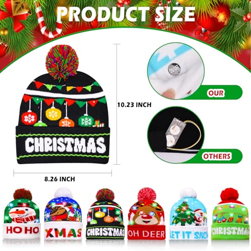 MGparty 6 Pack Christmas Hat Xmas LED Light Up Beanie Knit Hats Winter Snow Hats Cap Christmas Party Favors for Adults and Kids2