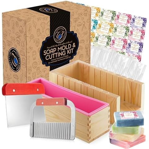 CraftZee Soap Molds for Soap Making - Soap Making Supplies with Soap Cutter Box, Silicone Mold, Wavy & Straight Cutter, Personalized Labels & 100 Soap Bags - Homemade DIY Kits for Adults Cover