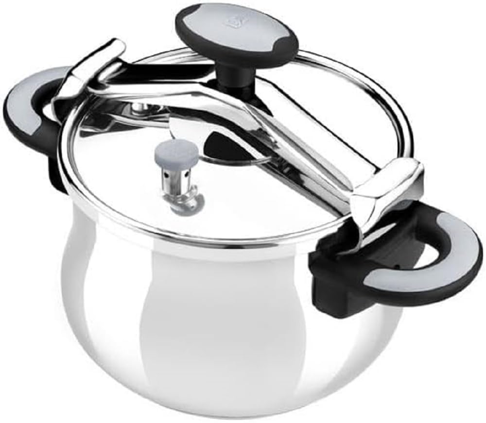 BRA New Star | Olla Express de puente 6 Litros, Fabricada en Acero Inoxidable 18/10, Con 2 Sistemas de Seguridad a Presión y Sistema de Bloqueo de Apertura, Apta para Todo Tipo de Cocinas