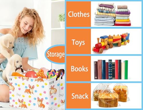 Image of Medium Dog Toy Storage Basket Collapsible Pet Bin Box with Handles Large Puppy Box Stuff Organizer Living Room Decor(Color Paw)