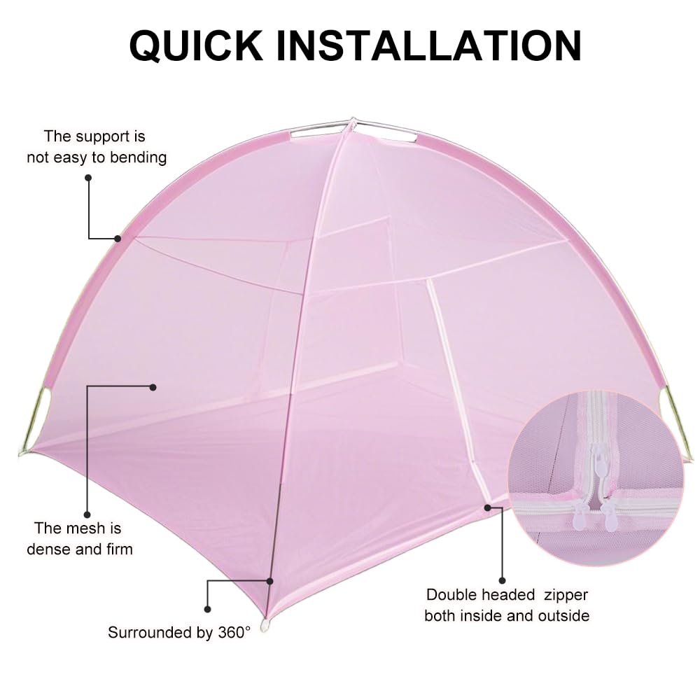 Urmagic Tente moustiquaire pop-up pour lit, design pliable portable avec fond en filet pour chambre et voyage en plein air pour bébés adultes, facile à installer et à laver, pour lit jumeau à king