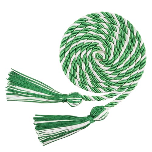 Lxzyu Graduation Cords,Honor Cords Graduation 2026,Cord for Graduation 2026 with Tassels for Grad Students Bachelor Gown Master Doctoral 67" Long Emerald Green and White Graduation Cord