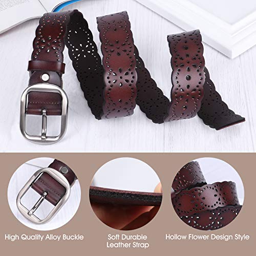 Jasgood JA018-DARK BROWN Women’S Hollow Flower Genuine Cowhide Leather Belt thumb #2