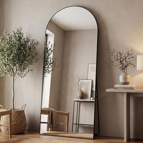 Image of Antok 71 inch x32 inch Arched Full Length Floor Mirror, Black Aluminum Frame, Free Standing /Wall Mount /Leaning for Bedroom, Living Room, Dressing Room