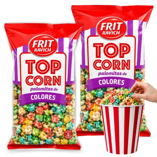 Palomitas de Colores Frit Ravich, Palomitas de maíz de colores, Elaboradas con maíz especial para palomitas, azucar, aceite de girasol y Colorantes, Vegano, Contiene 2 Unidades de 130 gr