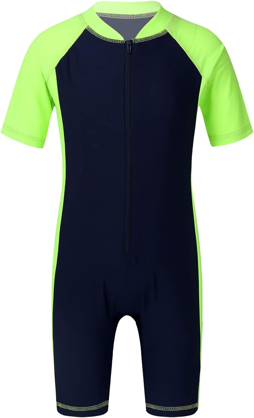 Kids Boys Girls One Piece Surfing Wetsuit Zip Front Shorts Swimsuit UV Sun Protection Rash Guard Swimwear