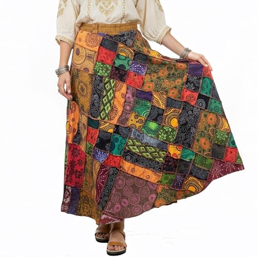 Image of Agan Boho Maxi Wrap Skirt for Women, Tie Dye Cotton Long Flowy Summer Skirt