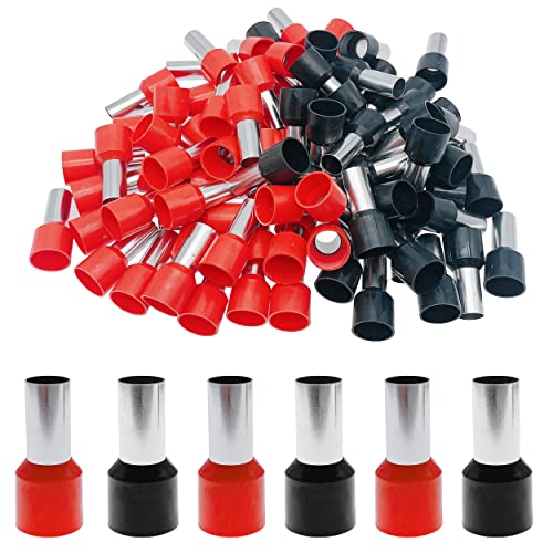 Image of 100 Pcs Wire Ferrules Kits, 2 AWG Wire Ferrule Connectors E35-16 Insulated Ferrule Pin Cord End Terminals, Red Black