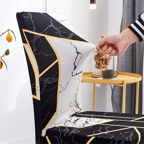 Image of House of Quirk Elastic Chair Cover Stretch Removable Washable Short Dining Chair Cover Protector Seat Slipcover (Pack of 4, Z Black Marble)