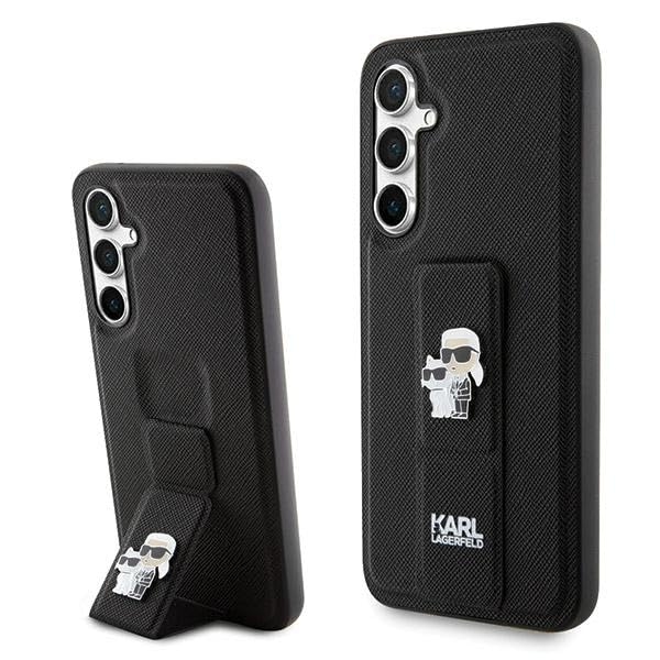 Karl Lagerfeld KLHCS23FEGSAKCPK Coque de protection rigide pour S23 FE S711 avec support antidérapant Saffiano Karl & Choupette Noir