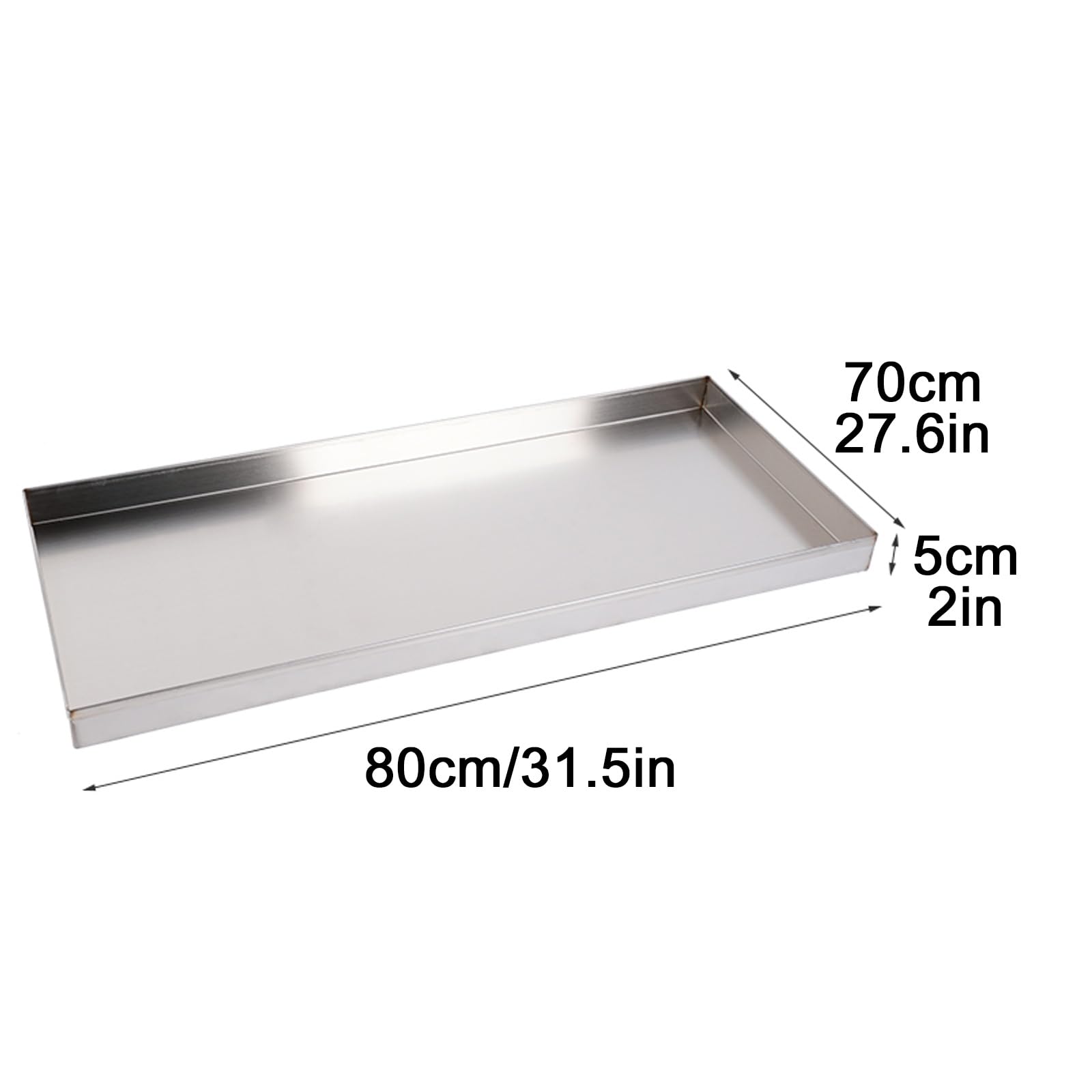 Bandeja de acero inoxidable, metal de 2 mm con esquinas reforzadas y bordes sin rebabas, resistente a la corrosión, fácil de limpiar, cocina, baño, jardín (70 x 60 cm)
