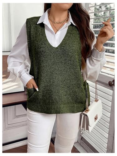 Image of MakeMeChic Women's Plus Size Oversized Sweater Vest Top V Neck Sleeveless Pullover Knit Vest Sweater