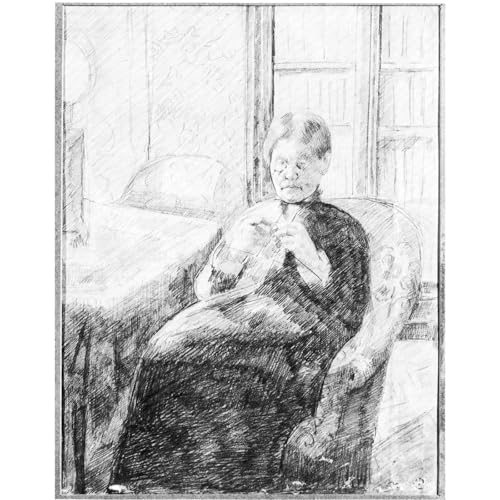 Toile Une vieille femme tricotée par Cassatt idéale pour grand salon
