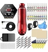 Wormhole Tattoo Pen Kit Rotary Tattoo Machine Kit with Power Supply and Tattoo Cartridge Needles ...