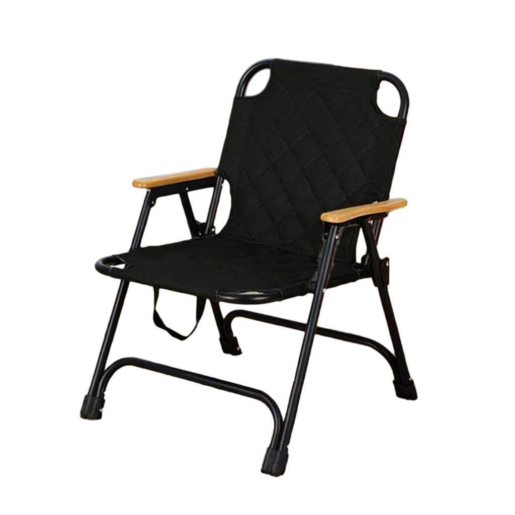 Campingstuhl Faltbar mit Holzarmlehnen, Gepolsterter klappstuhl Camping mit Diamantsteppstoff, Platzsparender Camping Stuhl mit robustem Metallgestell für Picknick Angeln Balkon